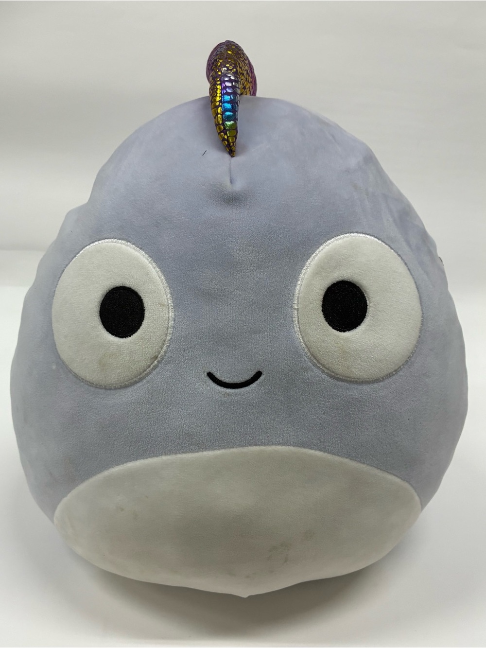 Gray Plush Narwhal Stuffed Animal with Iridescent Horn